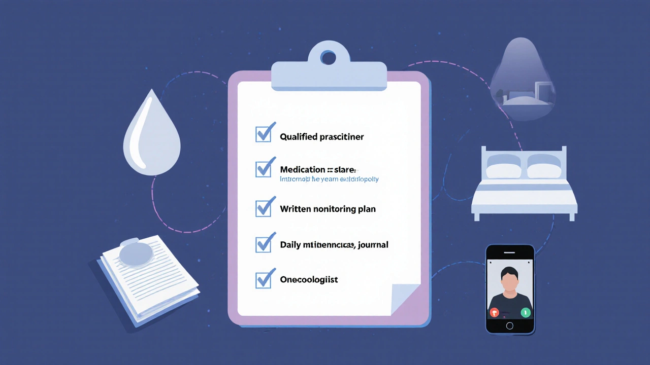 Checklist with checked items showing safe homeopathy use alongside cancer care.