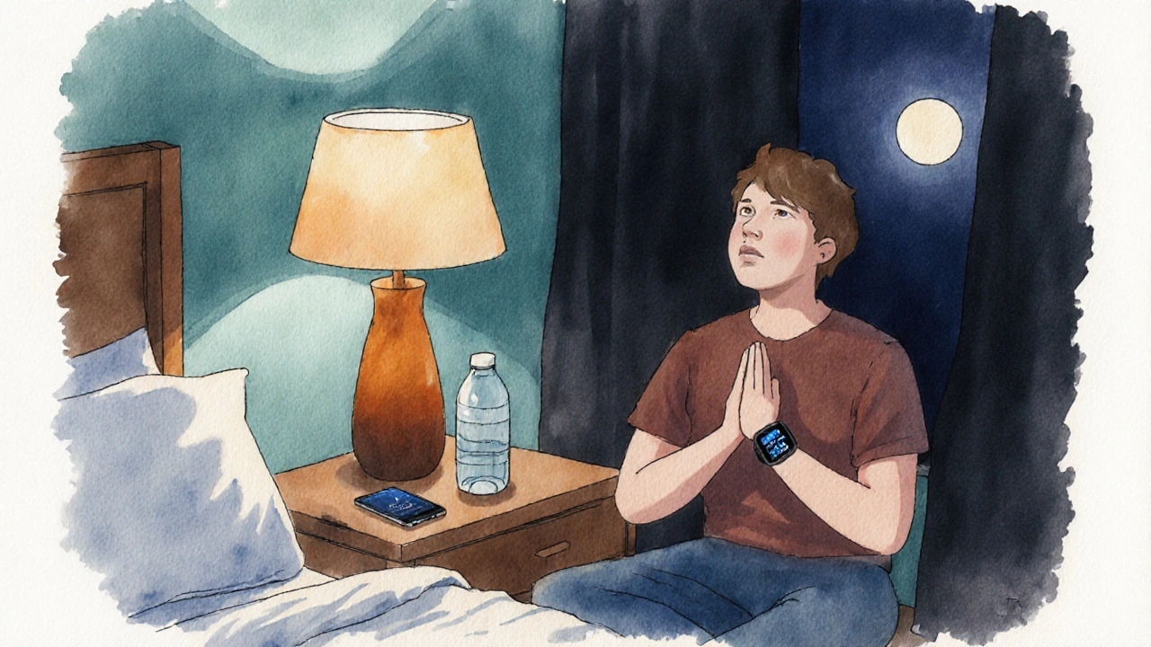 Cozy bedroom with night‑time routine items promoting healthy REM sleep.
