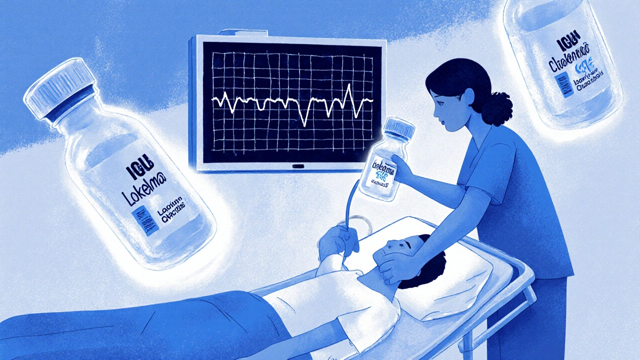 Emergency room scene with IV treatment and ECG showing dangerous heart rhythms