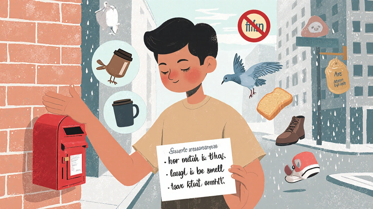 Person grounding in public by touching a wall and mentally listing sensory details.