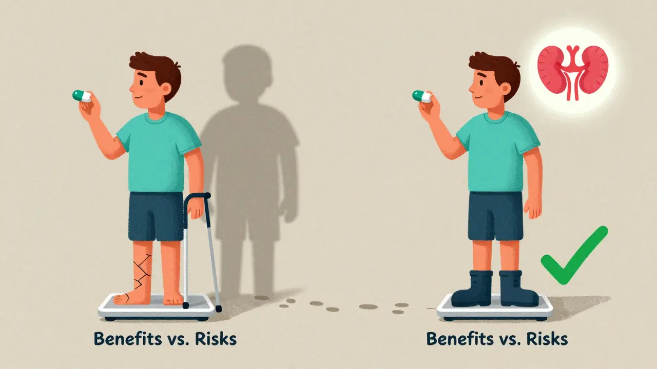 Two patients side by side: one at risk of amputation with canagliflozin, the other safe with a different diabetes medication.