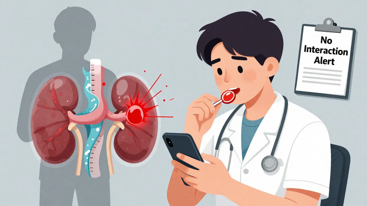Young adult eating licorice while transparent visuals show blood pressure spiking and kidneys overloading.