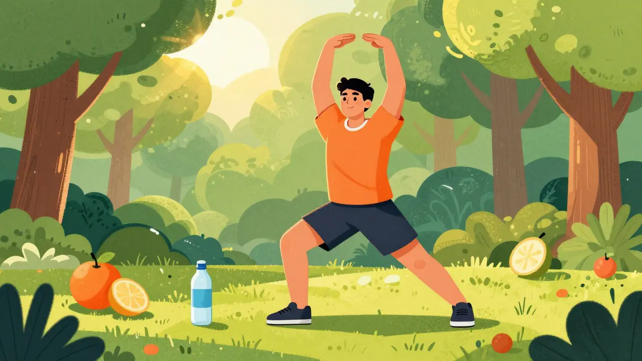 Healthy person exercising outdoors with bright sunny lighting