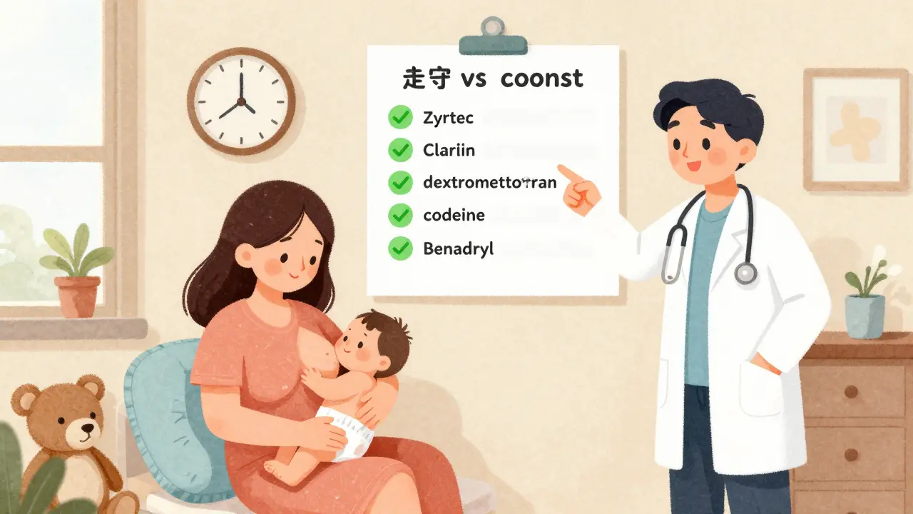 Mother checks baby's wet diapers with clock showing 3-hour post-medication window, safe meds illustrated on wall chart.