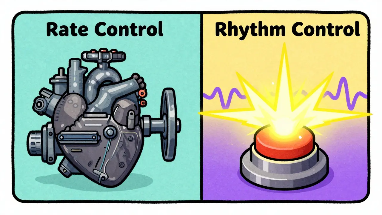 A comparison between a mechanical engine governor for rate control and a reset button for rhythm control.