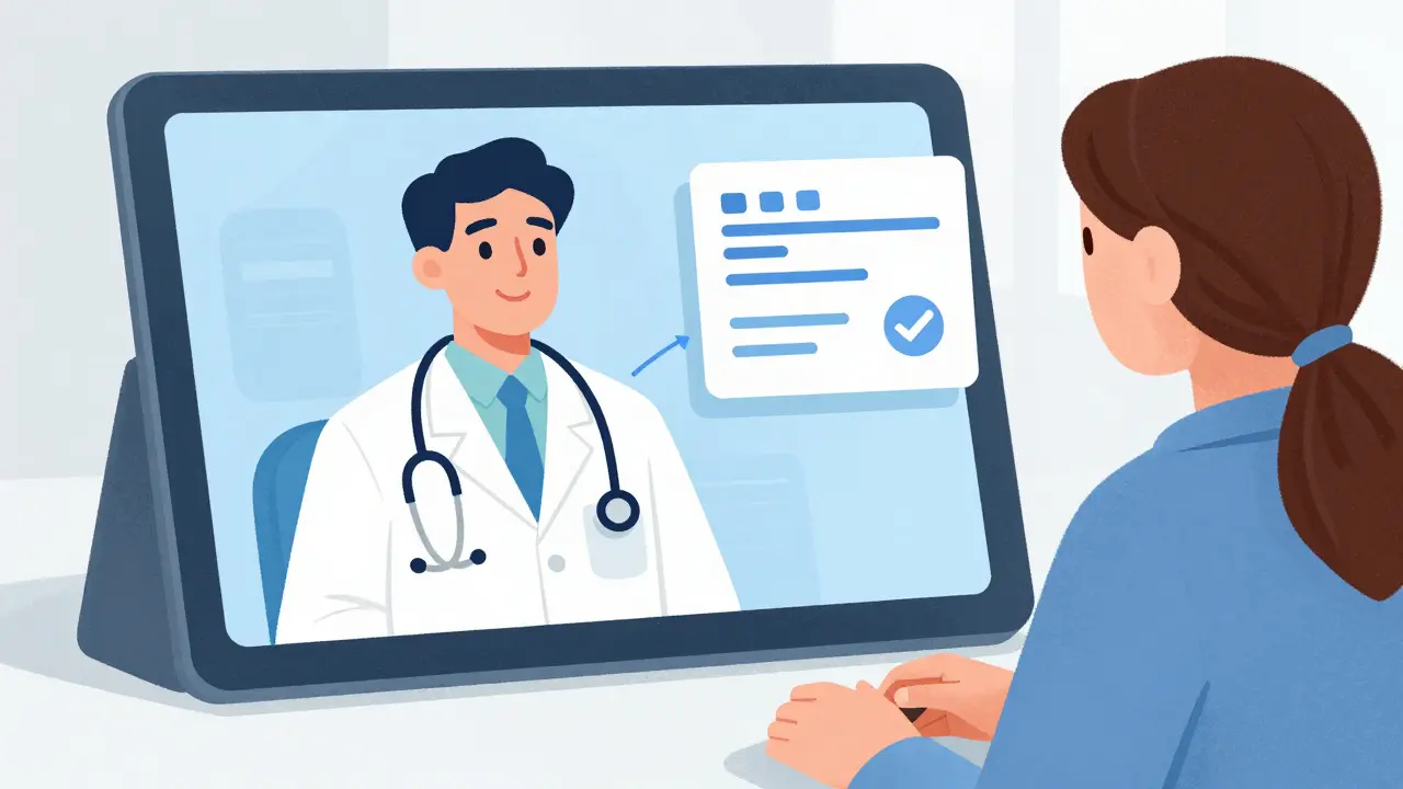 Virtual doctor consultation for a medical prescription on a screen