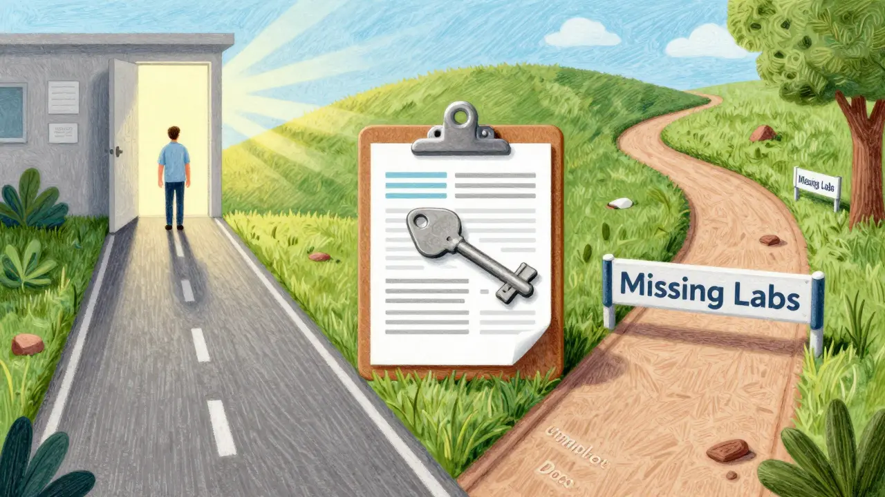 Illustration showing clear path to approval via proper documentation vs blocked routes.