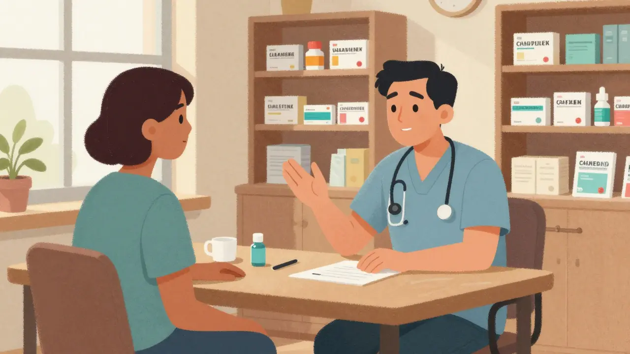 Patient receiving support from care team during drug transition