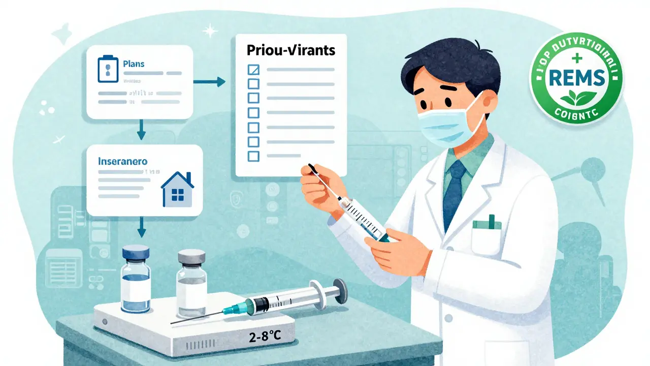 Pharmacist managing complex data and cold storage for biosimilars