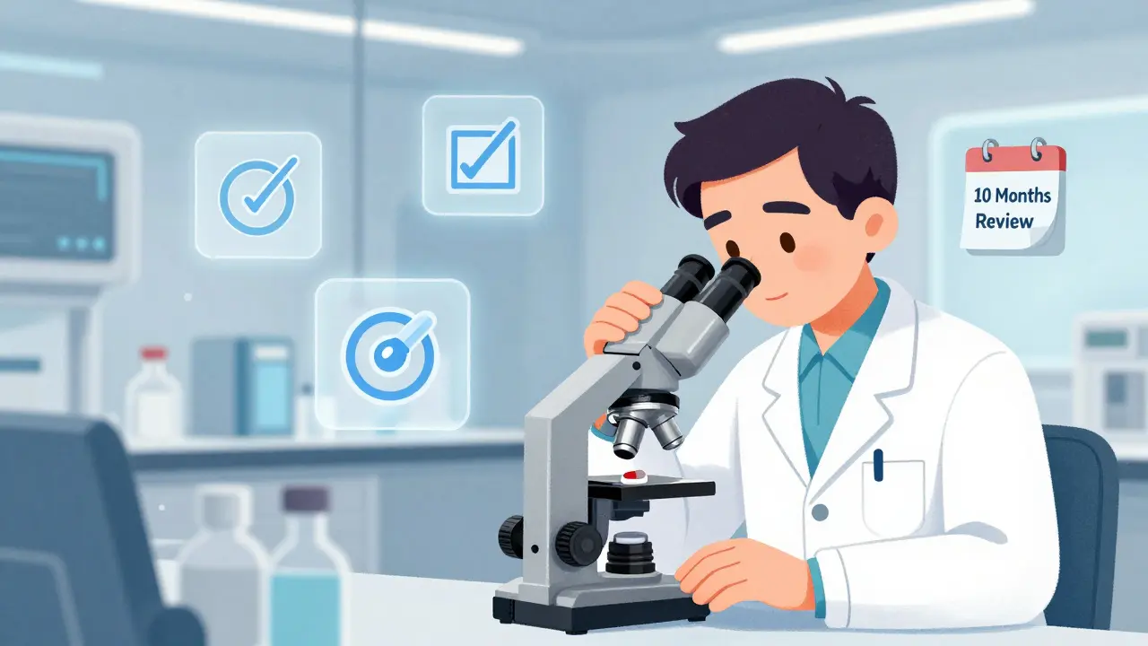 Scientist inspecting generic drug quality in a modern lab setting