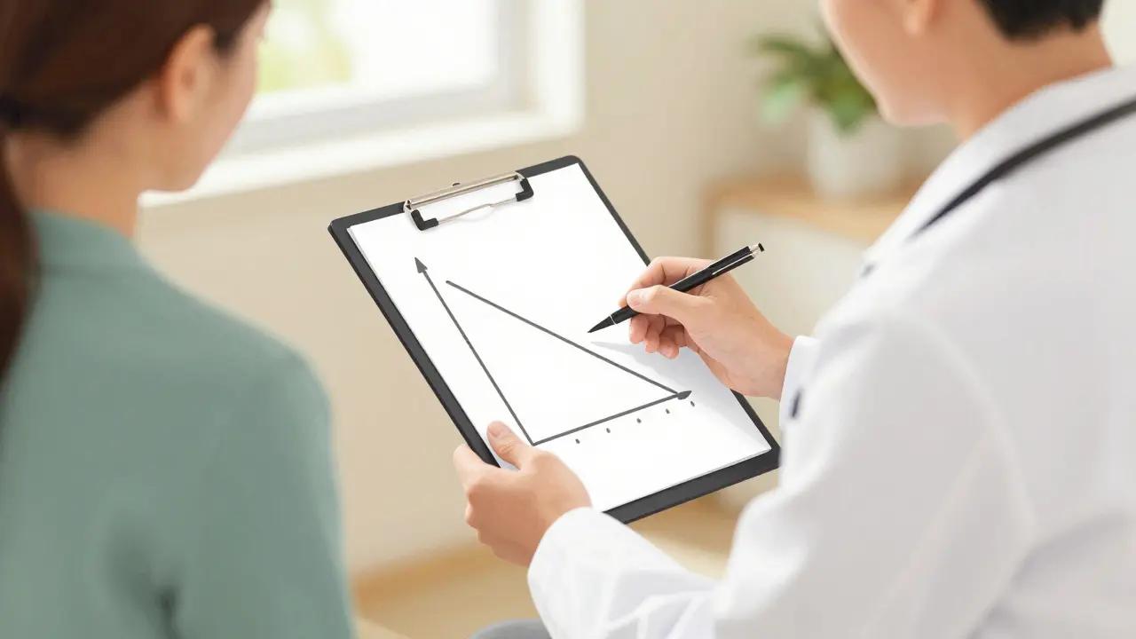 Doctor explaining a gradual tapering plan to a patient in a calm setting