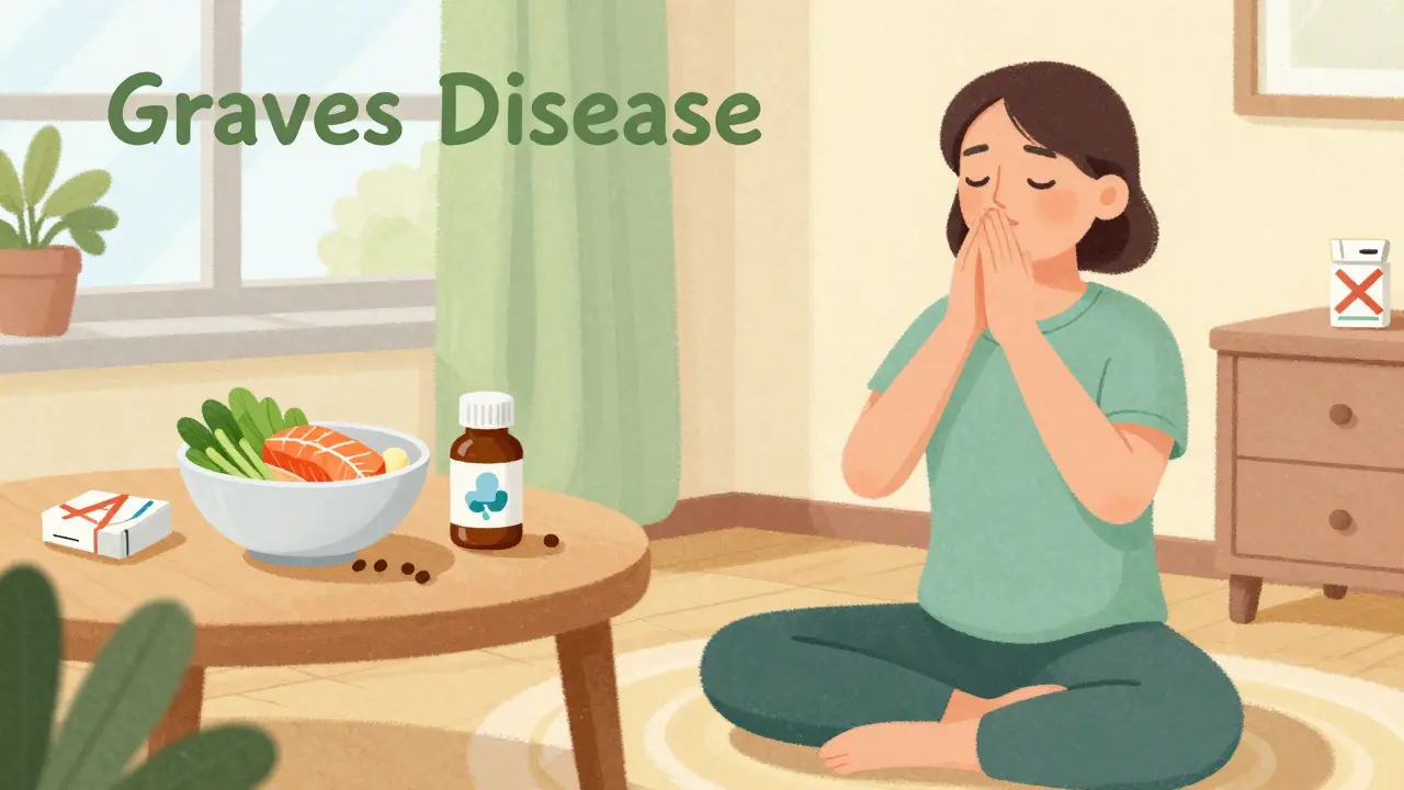 Person managing Graves' disease through yoga, diet, and medication