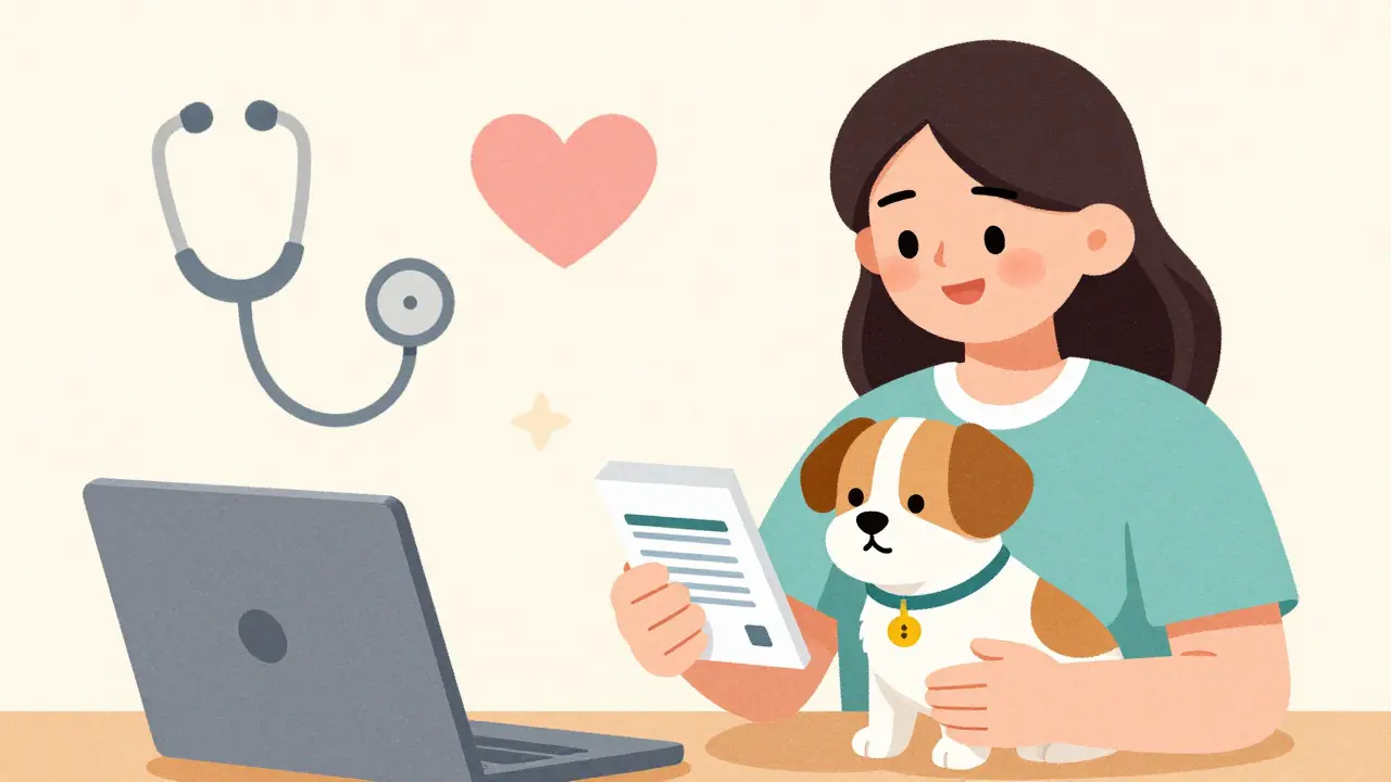 Pet owner receiving medication delivery for their dog