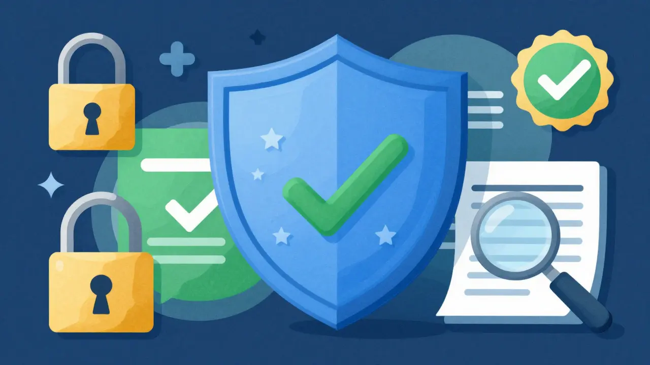 Cartoon shield symbolizing safe and verified online pharmacy practices