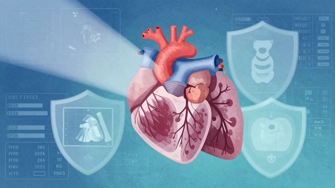Symbolic illustration of heart and lung screening for late effects